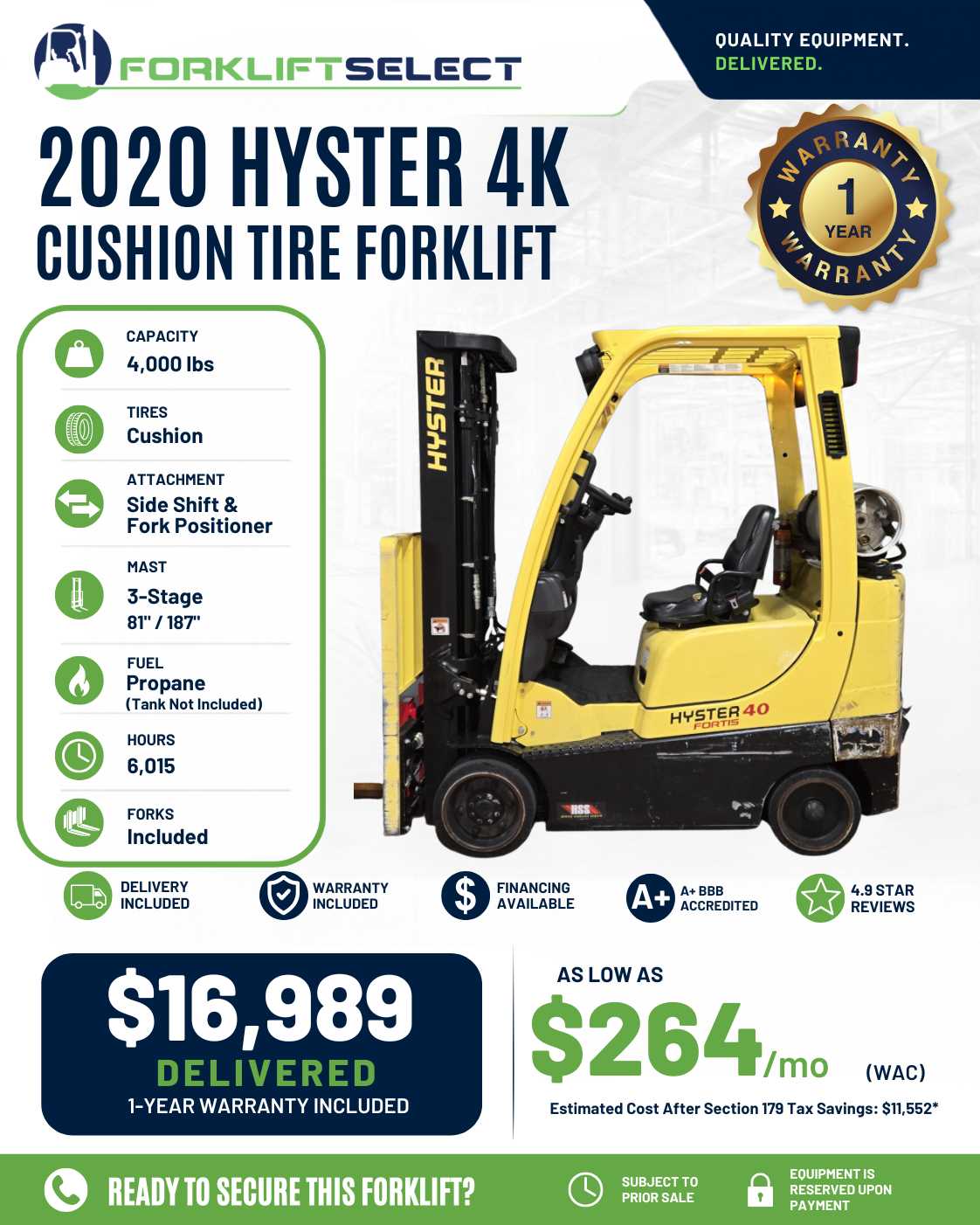 2020 Hyster 4K Cushion Tire Forklif...