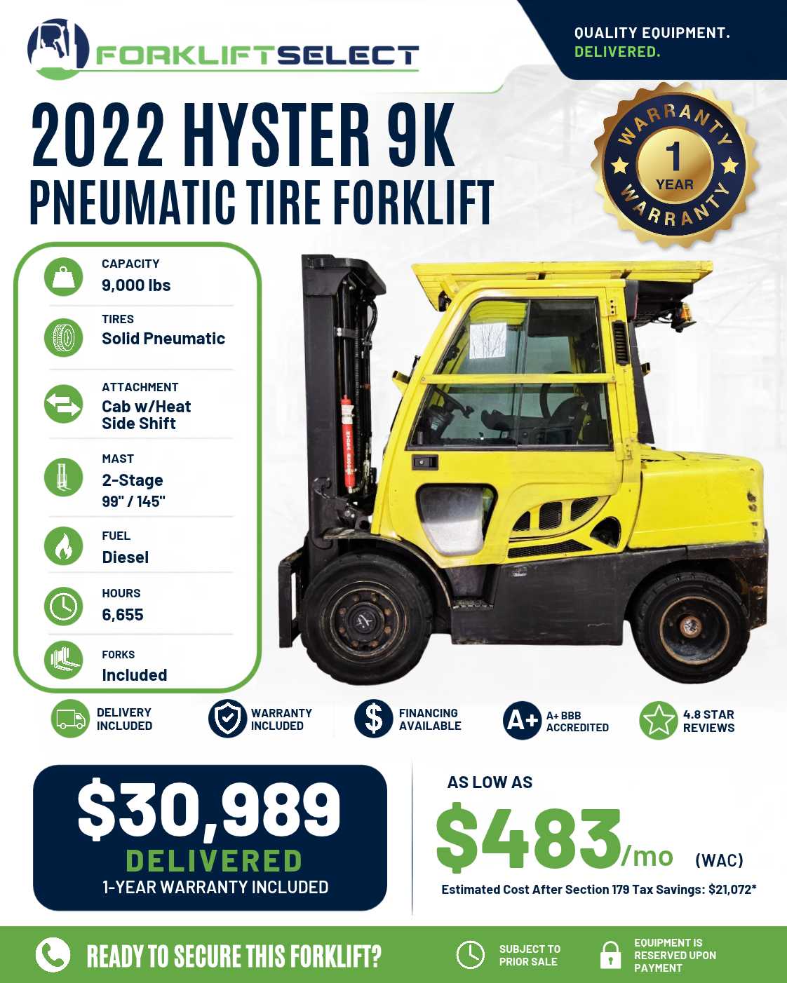 2022 Hyster 9K Pneumatic Tire Forkl...