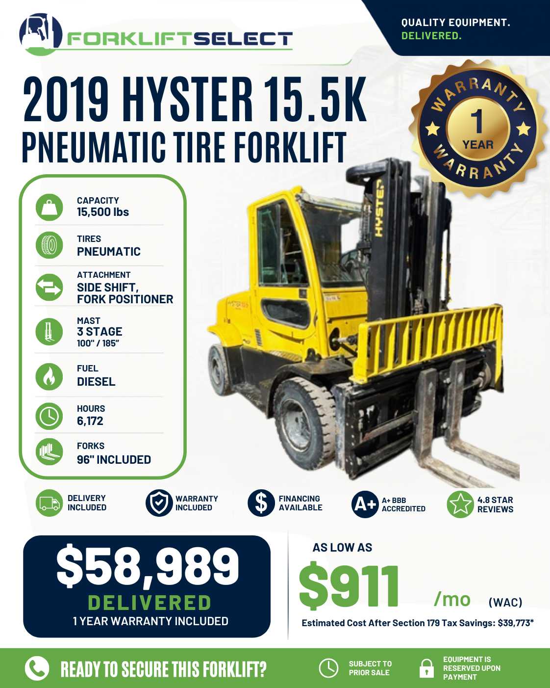 2019 Hyster 15.5K Pneumatic Tire Fo...