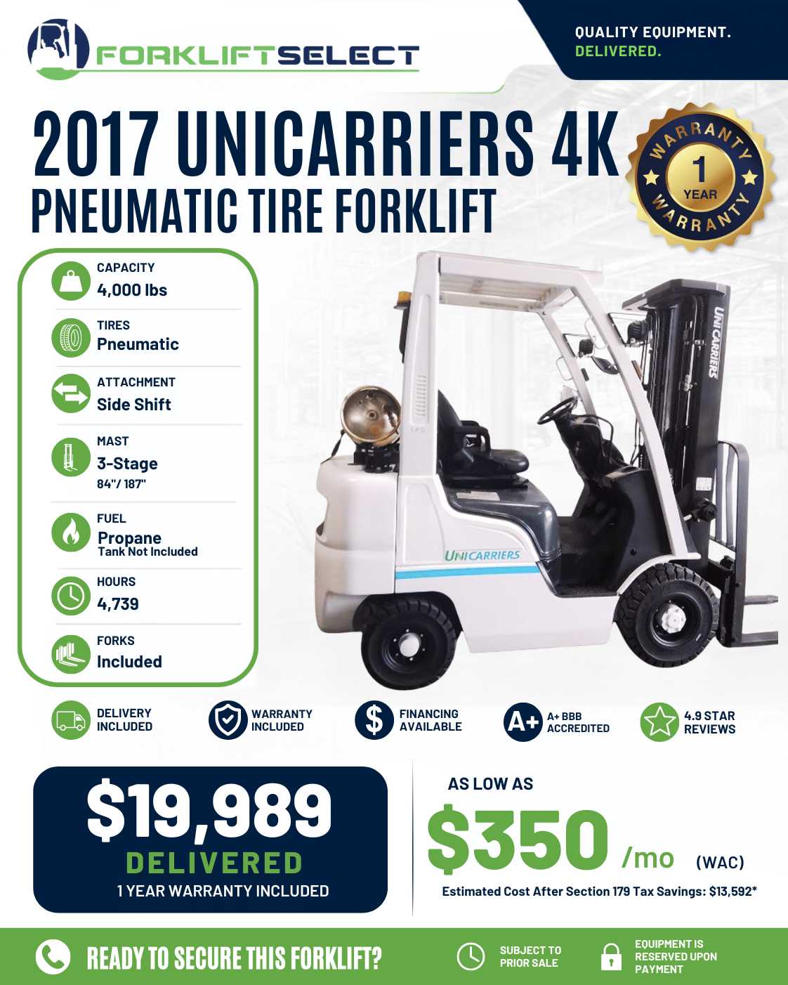 2017 UniCarriers 4K Pneumatic Tire ...