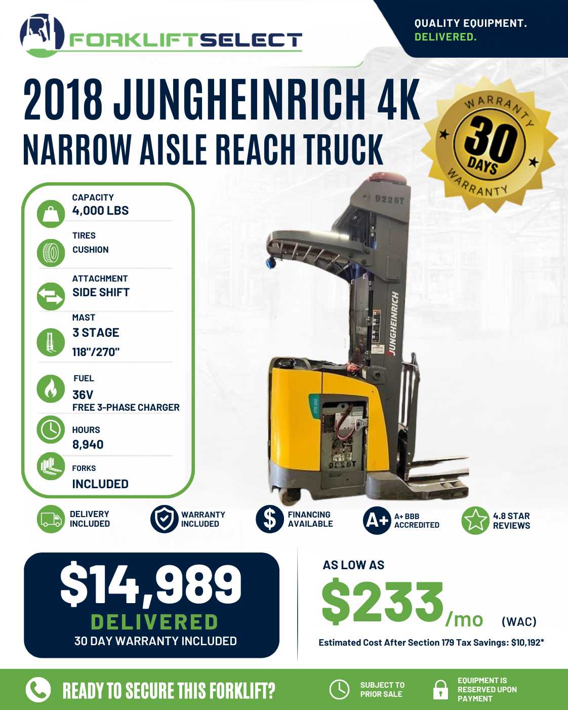 2018 Jungheinrich 4K Cushion Tire F...