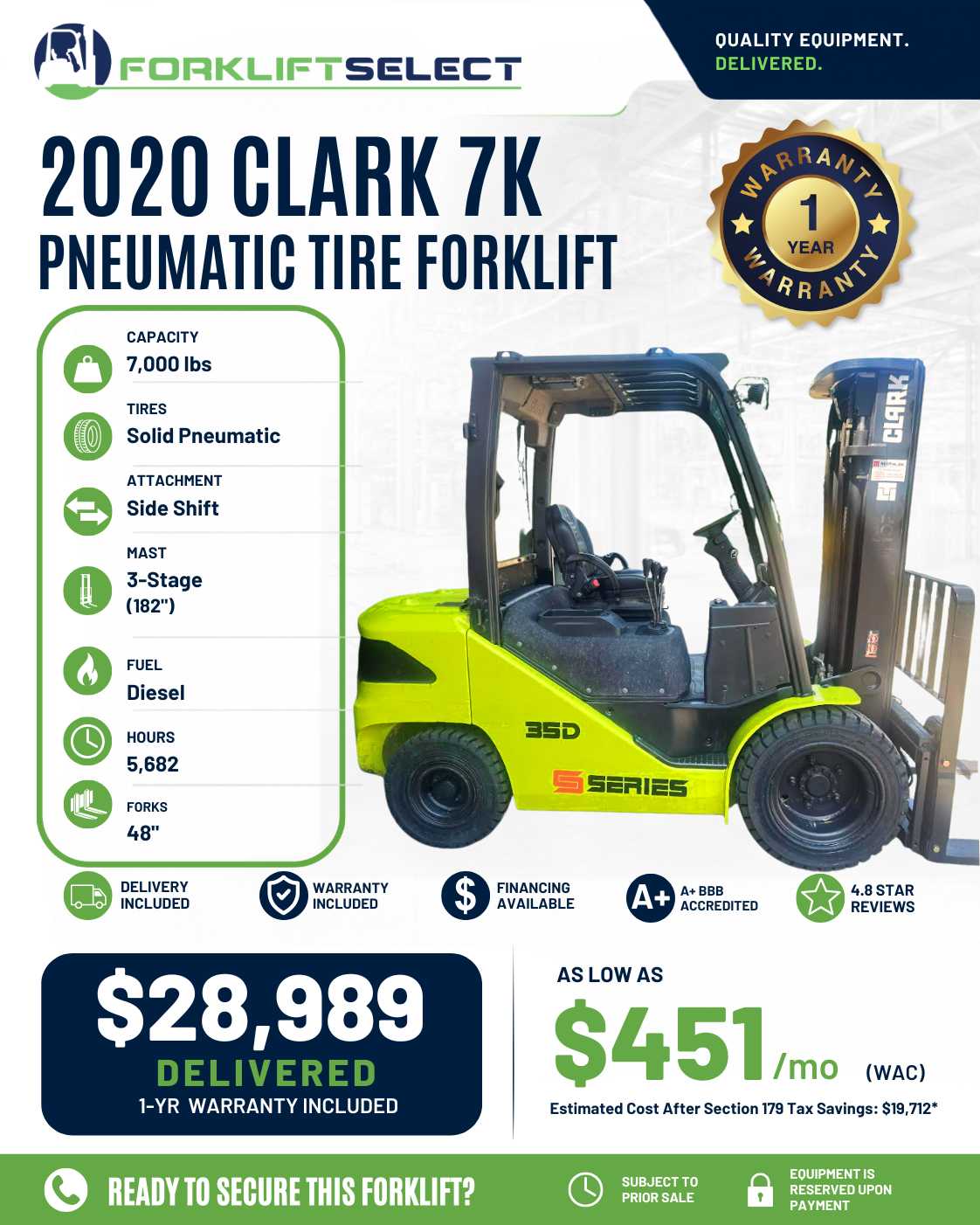 2020 Clark 7K Pneumatic Tire Forkli...
