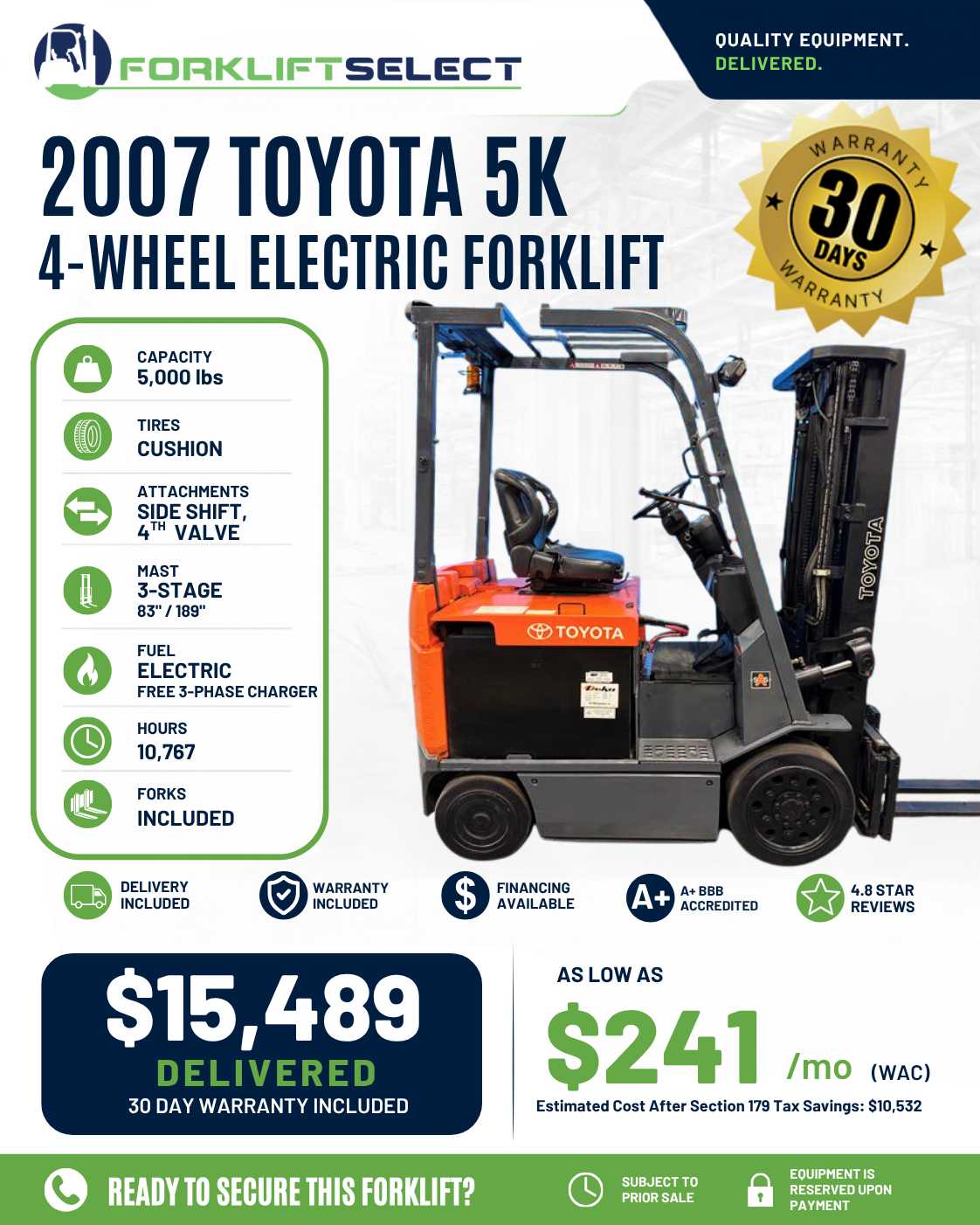2007 Toyota 5K Cushion Tire Forklif...