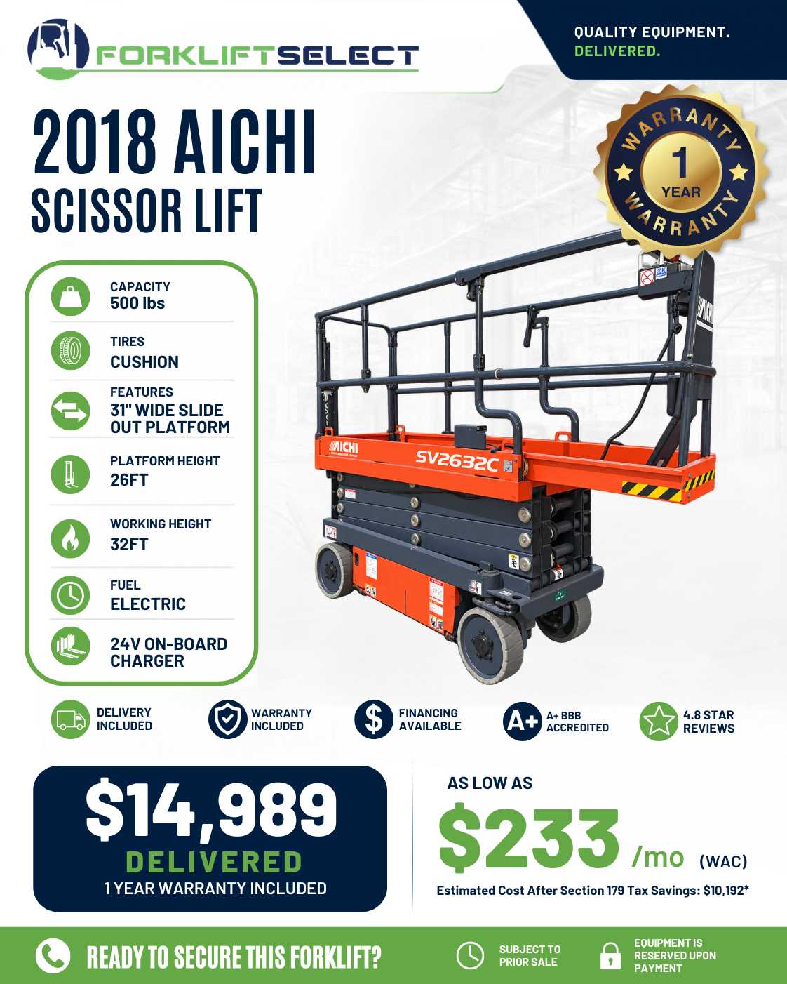 2018 Aichi 0.5K Cushion Tire Scisso...