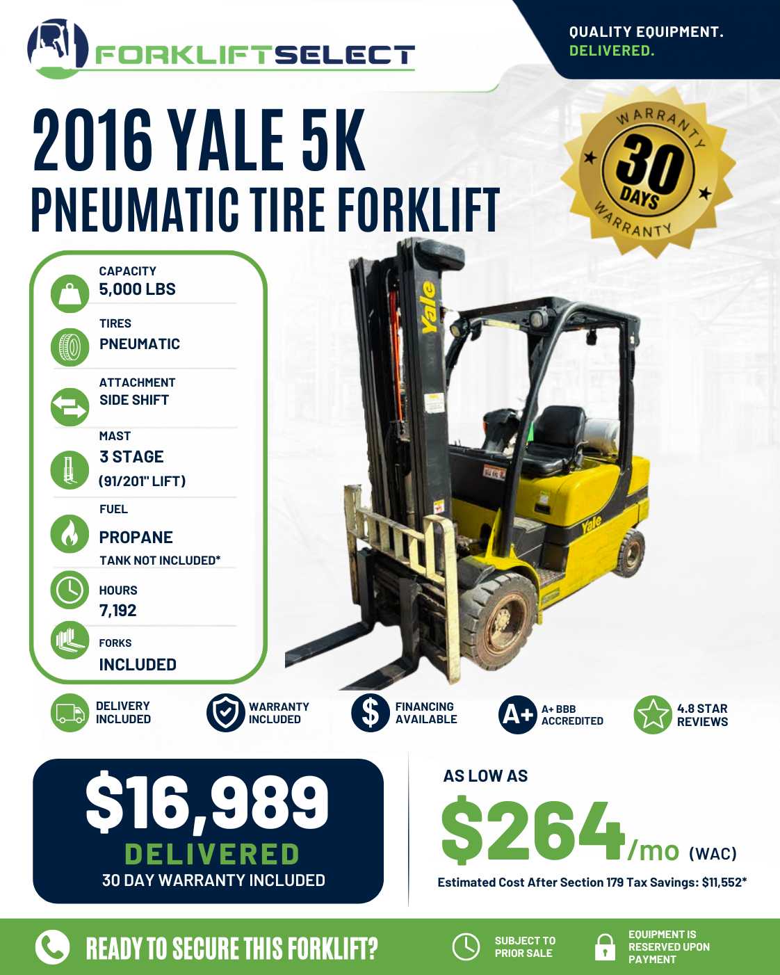 2016 Yale 5K Pneumatic Tire Forklif...