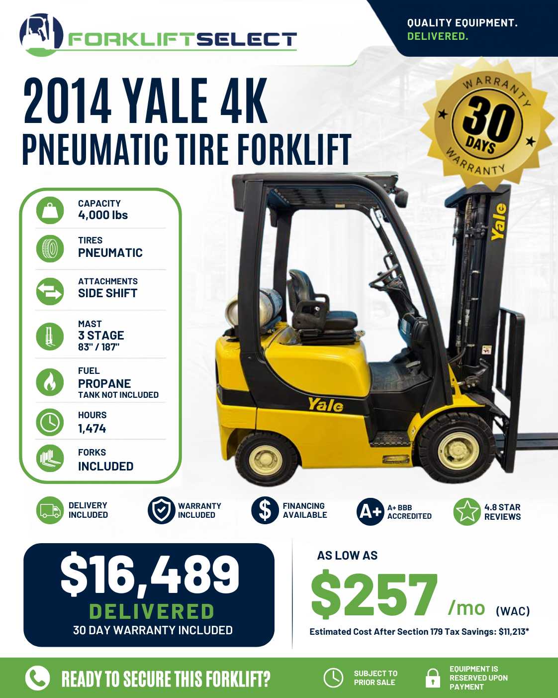 2014 Yale 4K Pneumatic Tire Forklif...