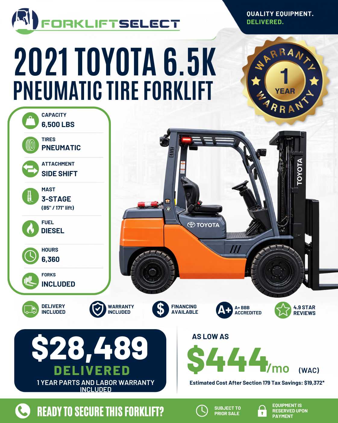 2021 Toyota 6.5K Pneumatic Tire For...