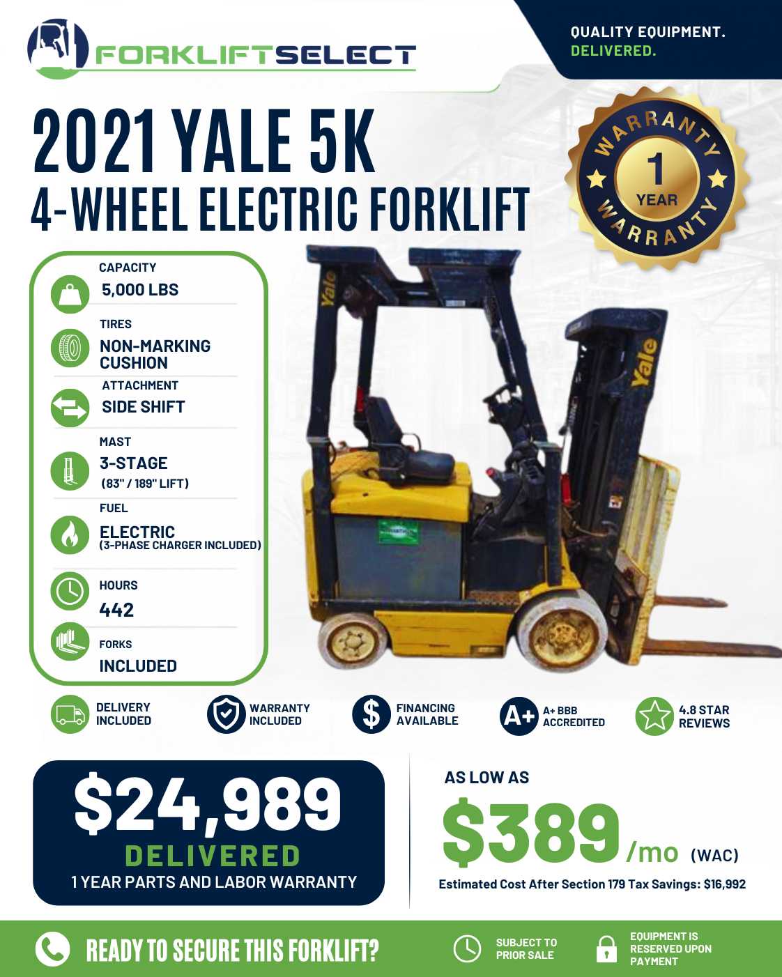 2021 Yale 5K Cushion Tire Forklift