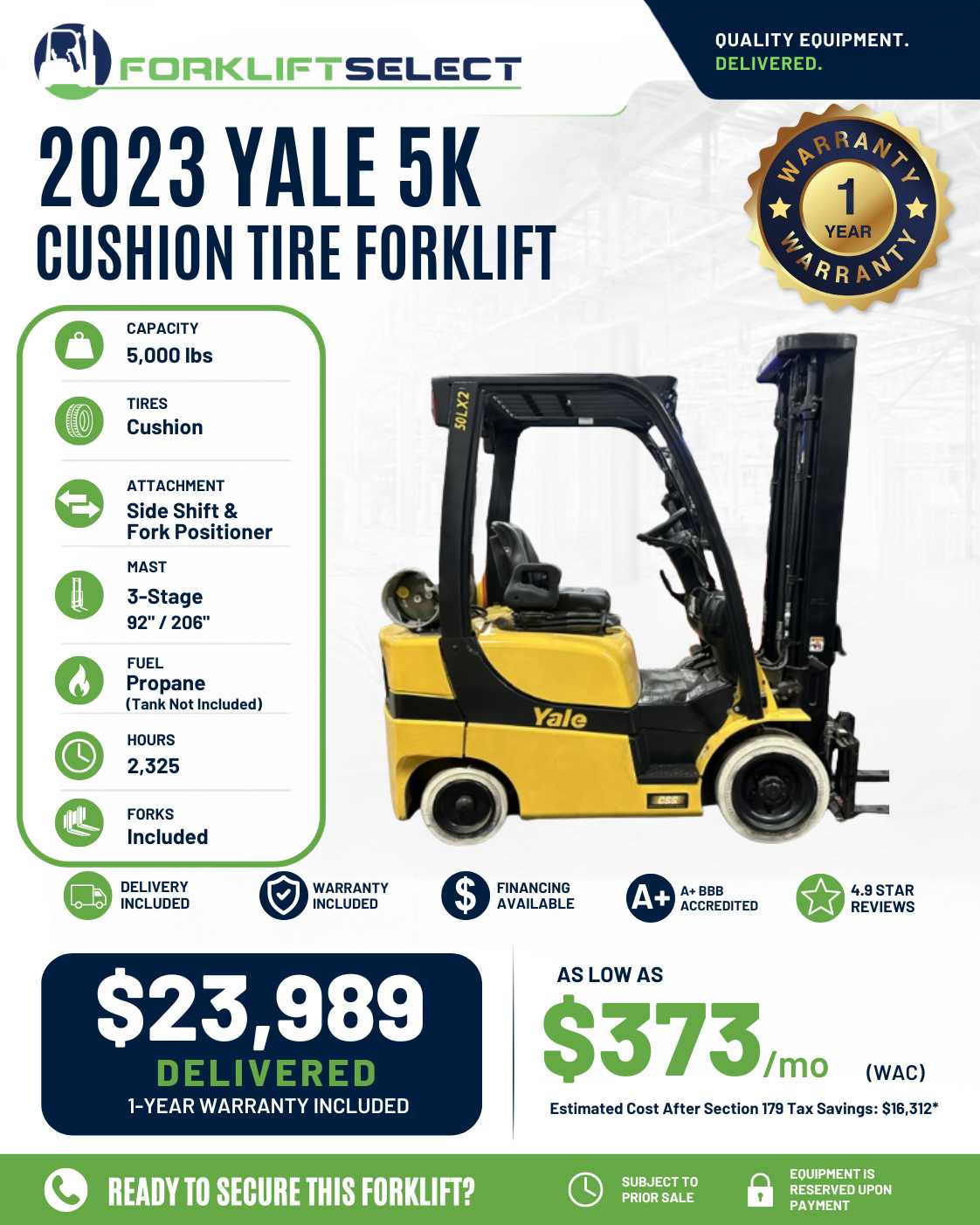 2023 Yale 5K Cushion Tire Forklift