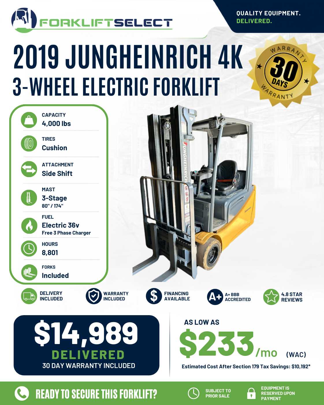 2019 Jungheinrich 4K Cushion Tire F...