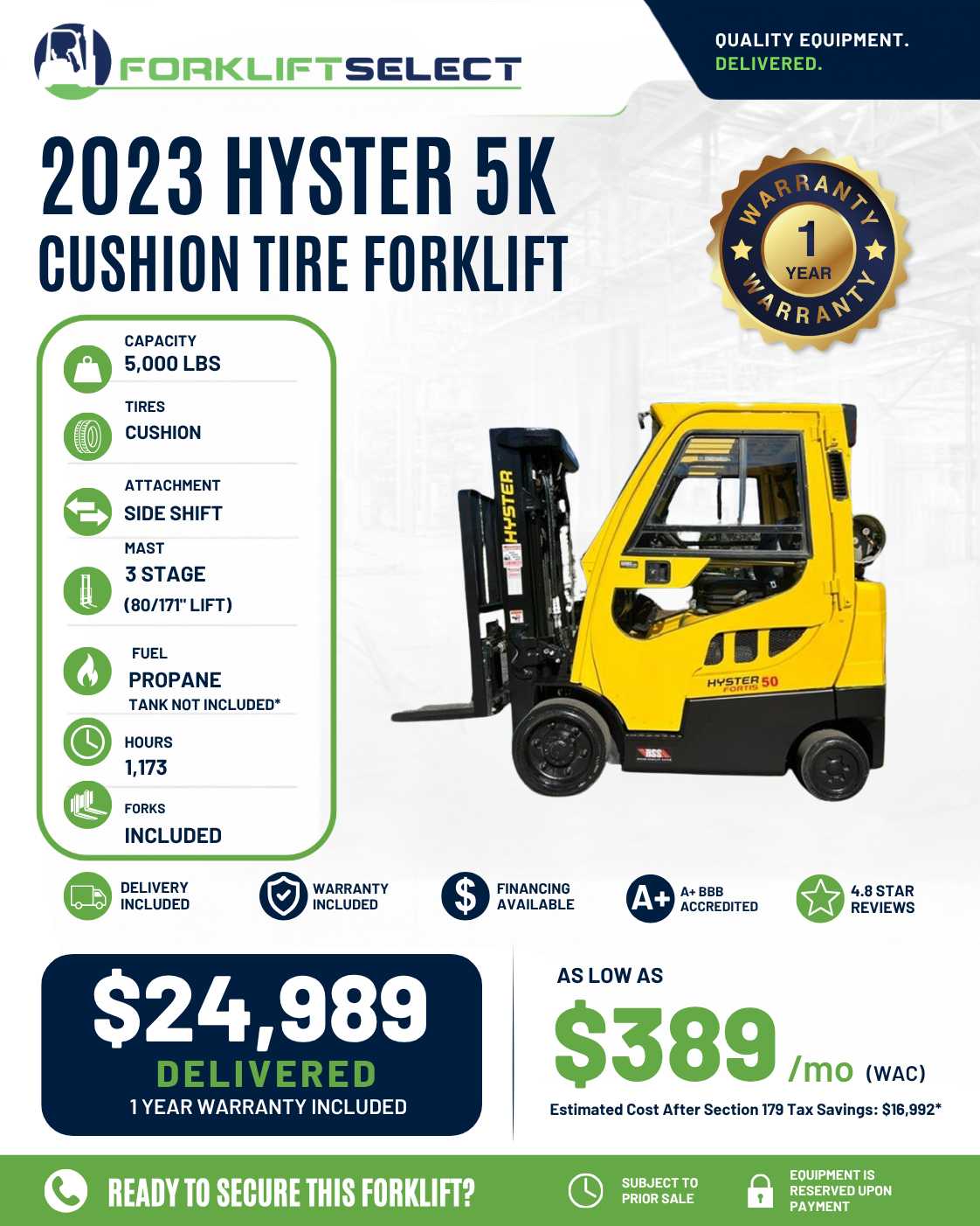 2023 Hyster 5K Cushion Tire Forklif...