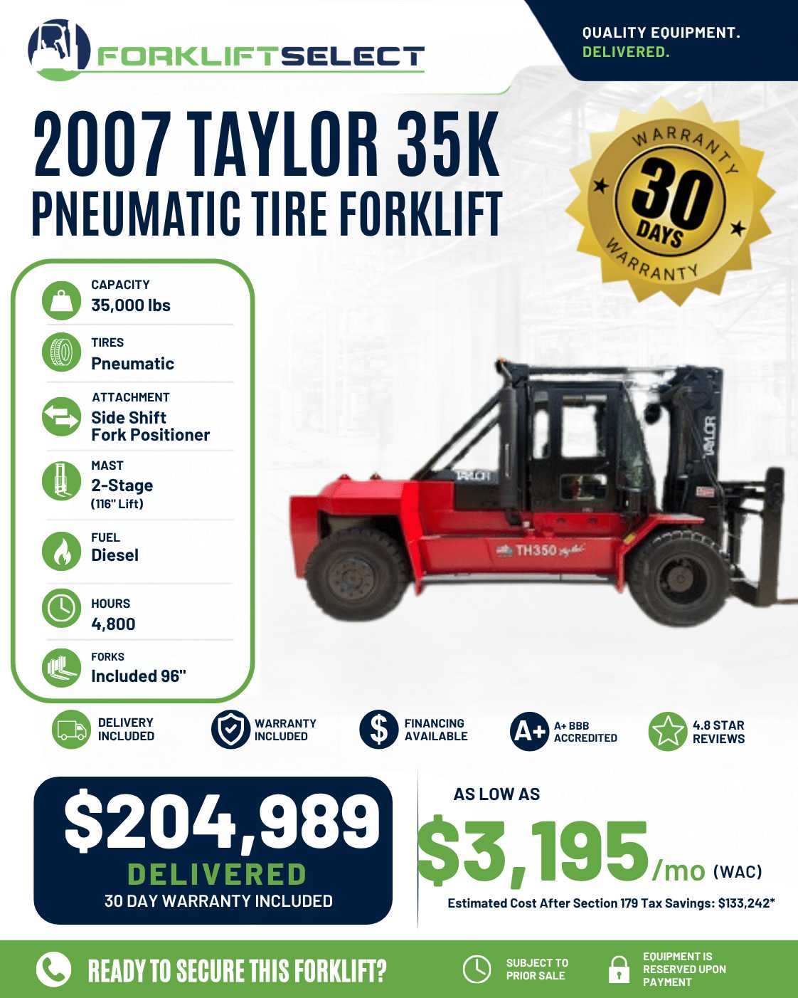 2007 Taylor 35K Pneumatic Tire Fork...