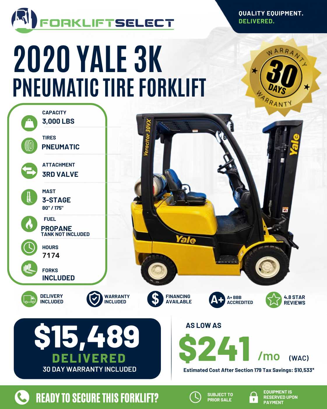 2020 Yale 3K Pneumatic Tire Forklif...