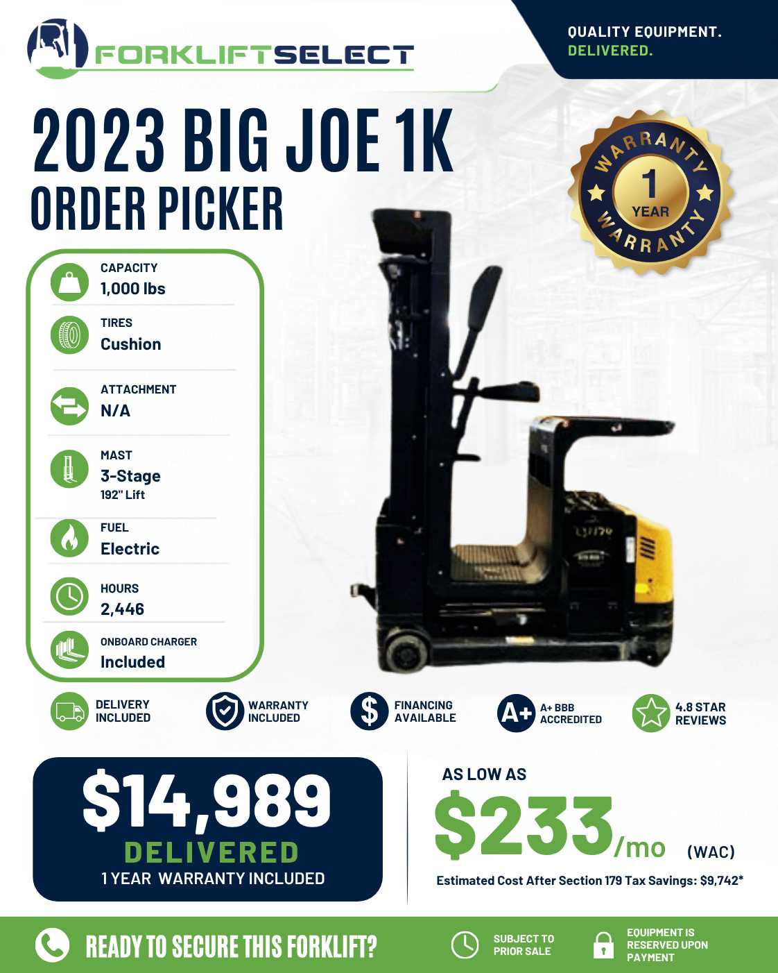 2023 Big 1K Cushion Tire Forklift