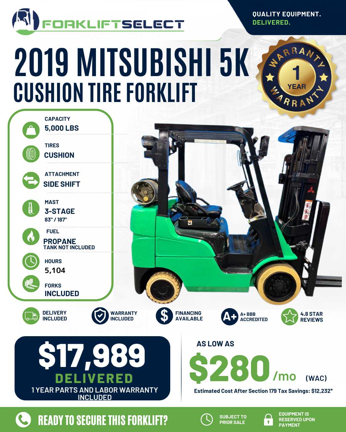 2019 Mitsubishi 5K Cushion Tire For...