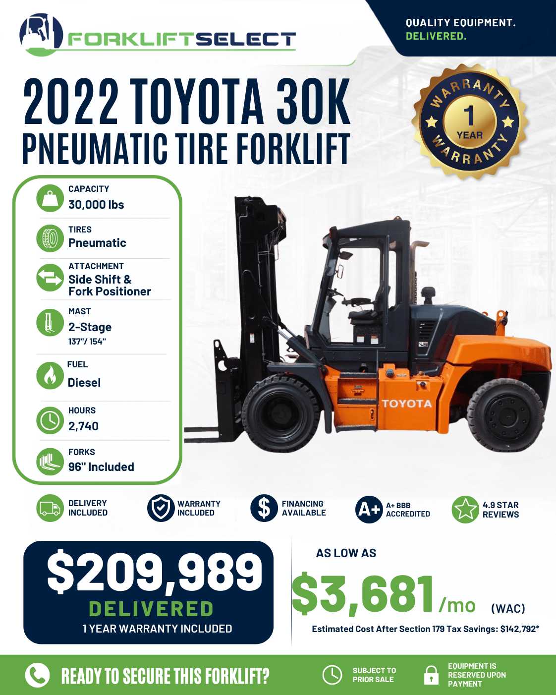 2022 Toyota 30K Pneumatic Tire Fork...