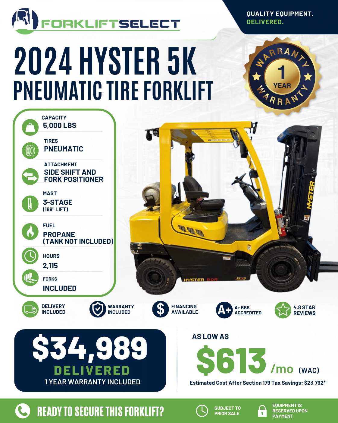2024 Hyster 5K Pneumatic Tire Forkl...