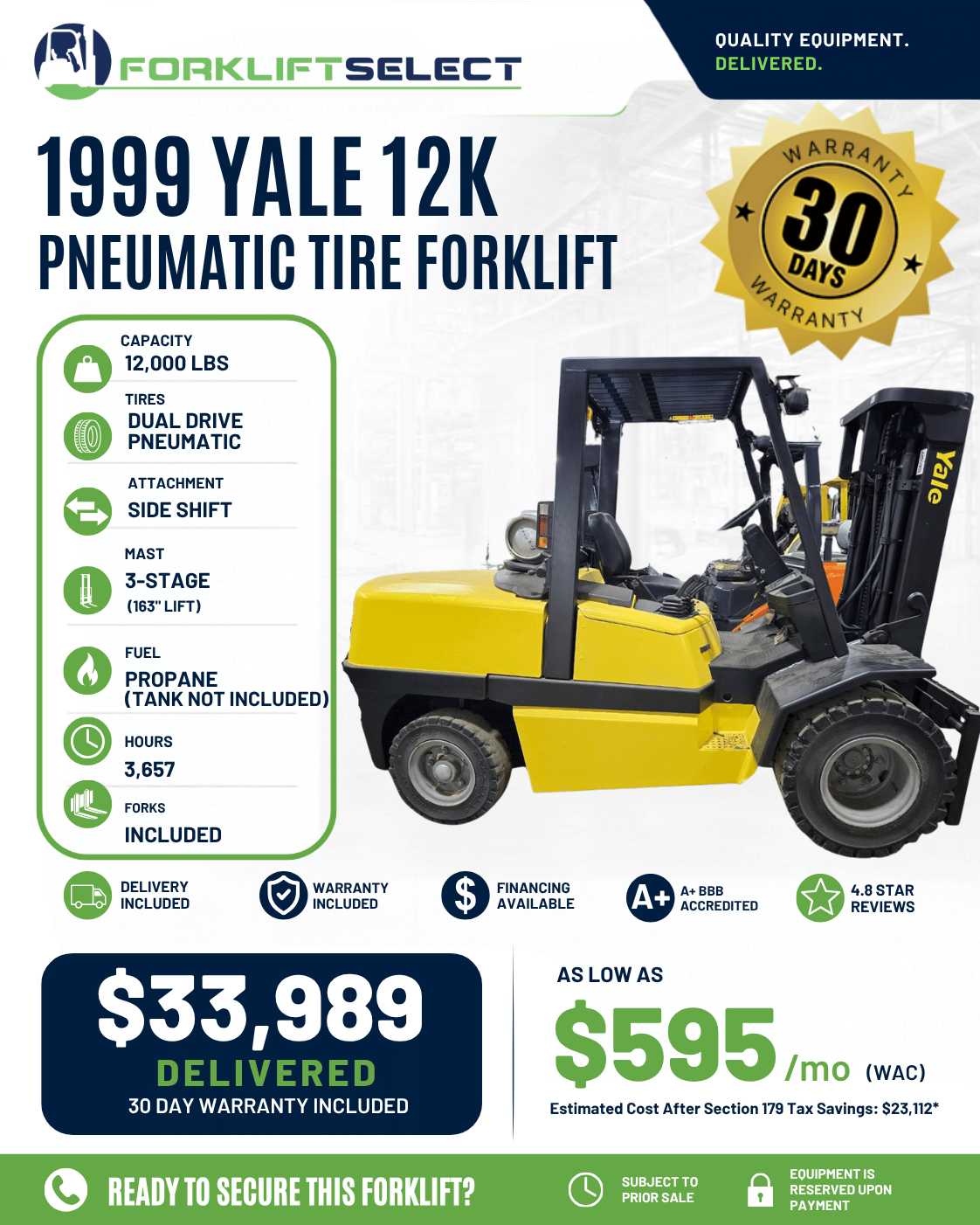 1999 Yale 12K Pneumatic Tire Forkli...
