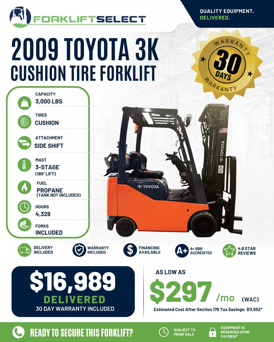 2009 Toyota 3K Cushion Tire Forklif...