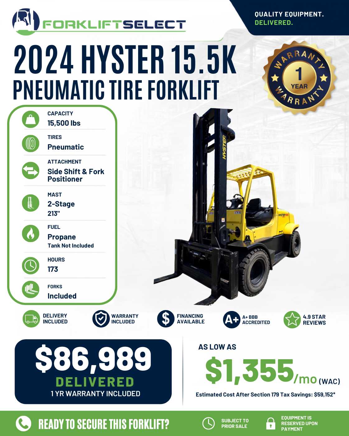 2024 Hyster 15.5K Pneumatic Tire Fo...