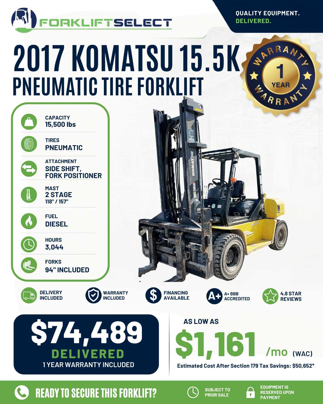2017 Komatsu 15.5K Pneumatic Tire F...
