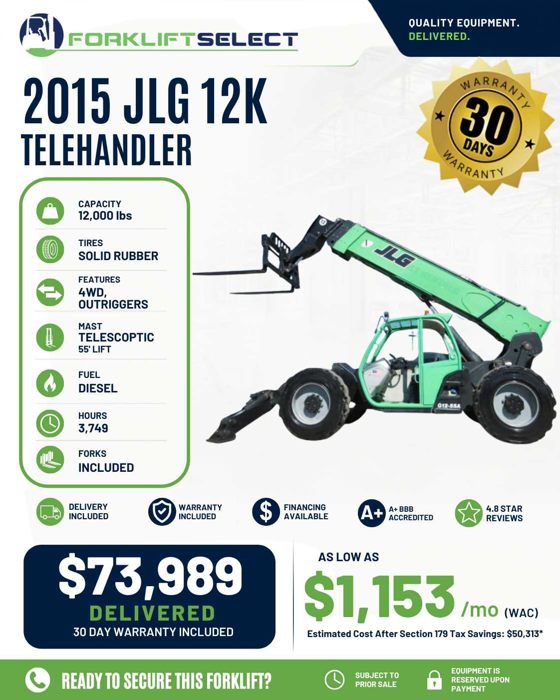 2015 JLG 12K Pneumatic Tire Telehan...
