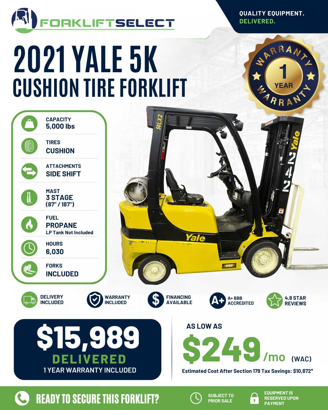 2021 Yale 5K Cushion Tire Forklift