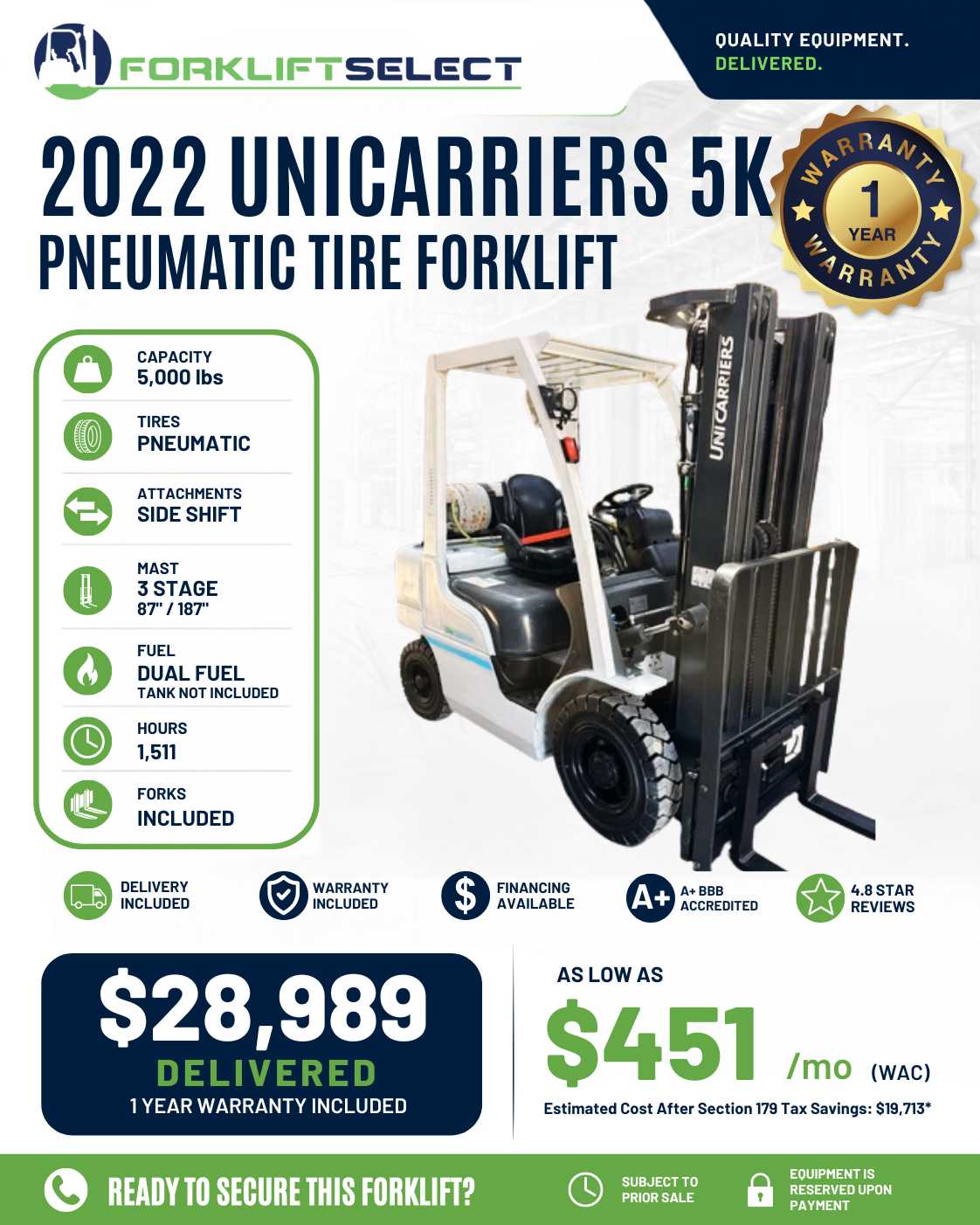2022 UniCarriers 5K Pneumatic Tire ...