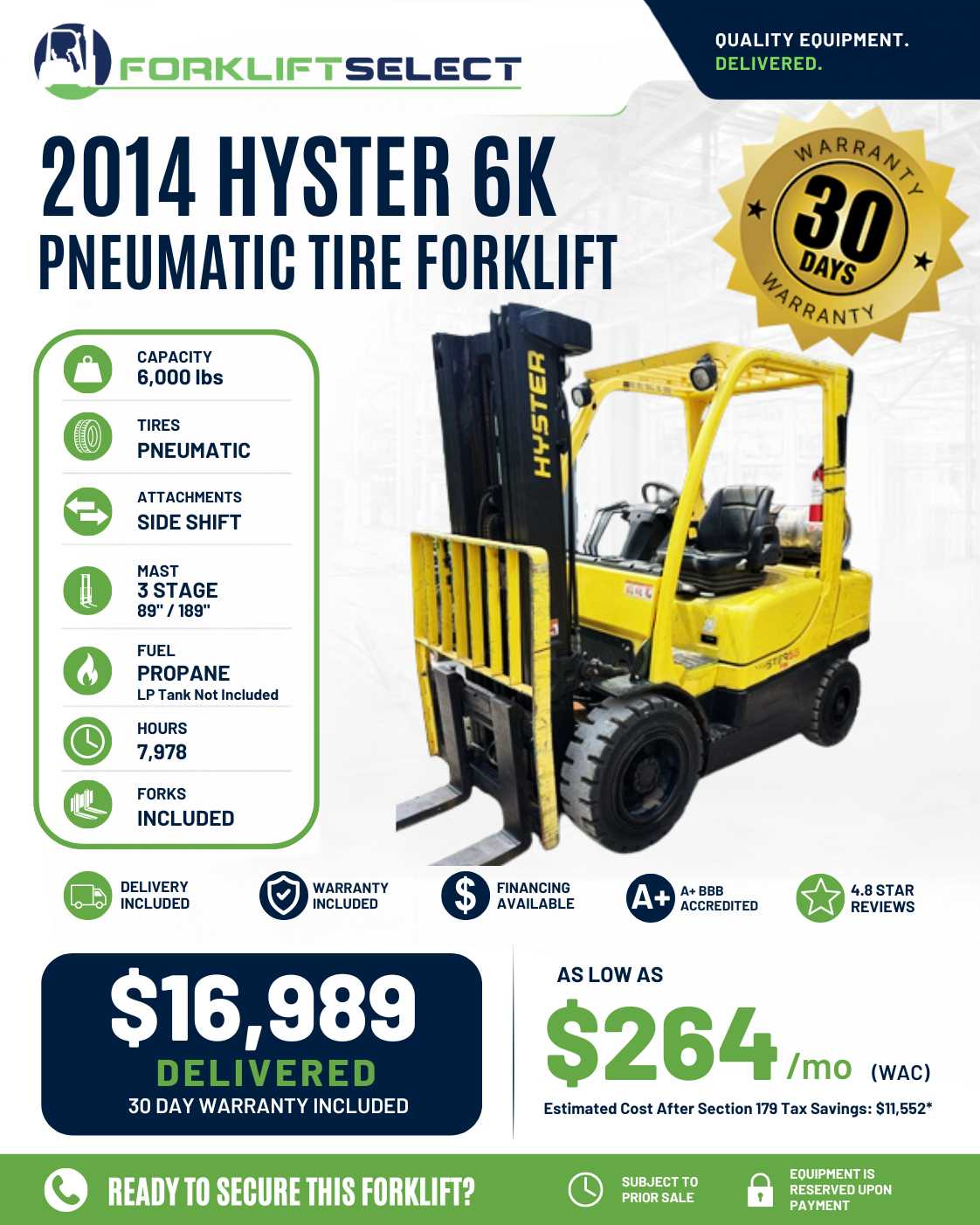 2014 Hyster 6K Pneumatic Tire Forkl...