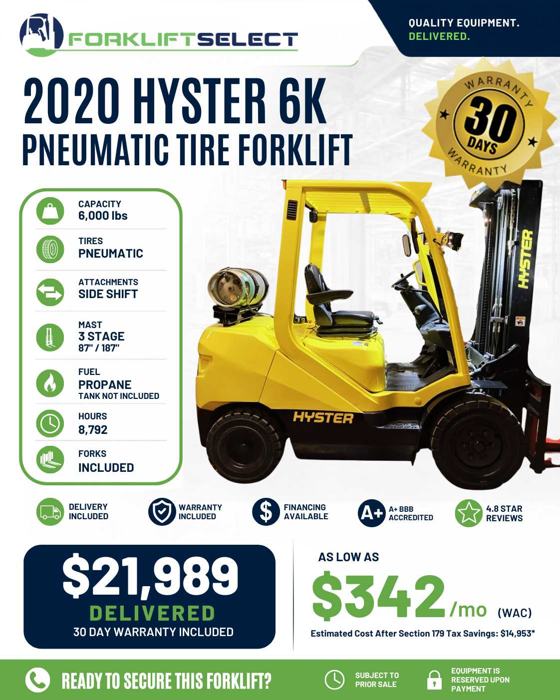 2020 Hyster 6K Pneumatic Tire Forkl...
