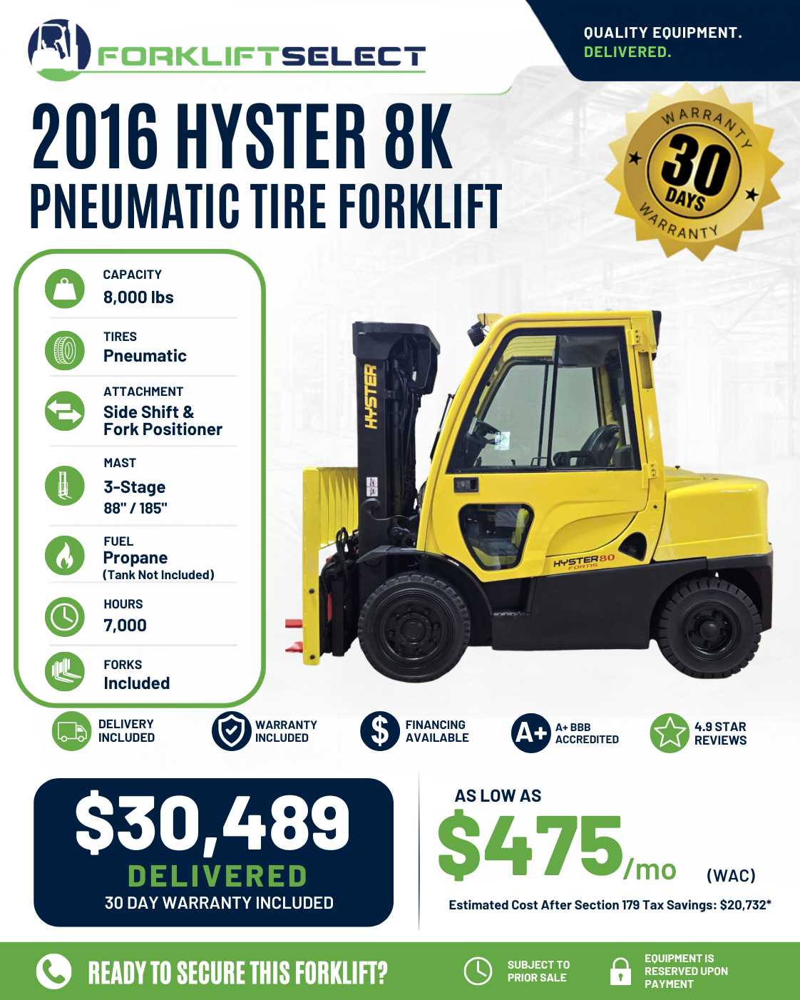 2016 Hyster 8K Pneumatic Tire Forkl...