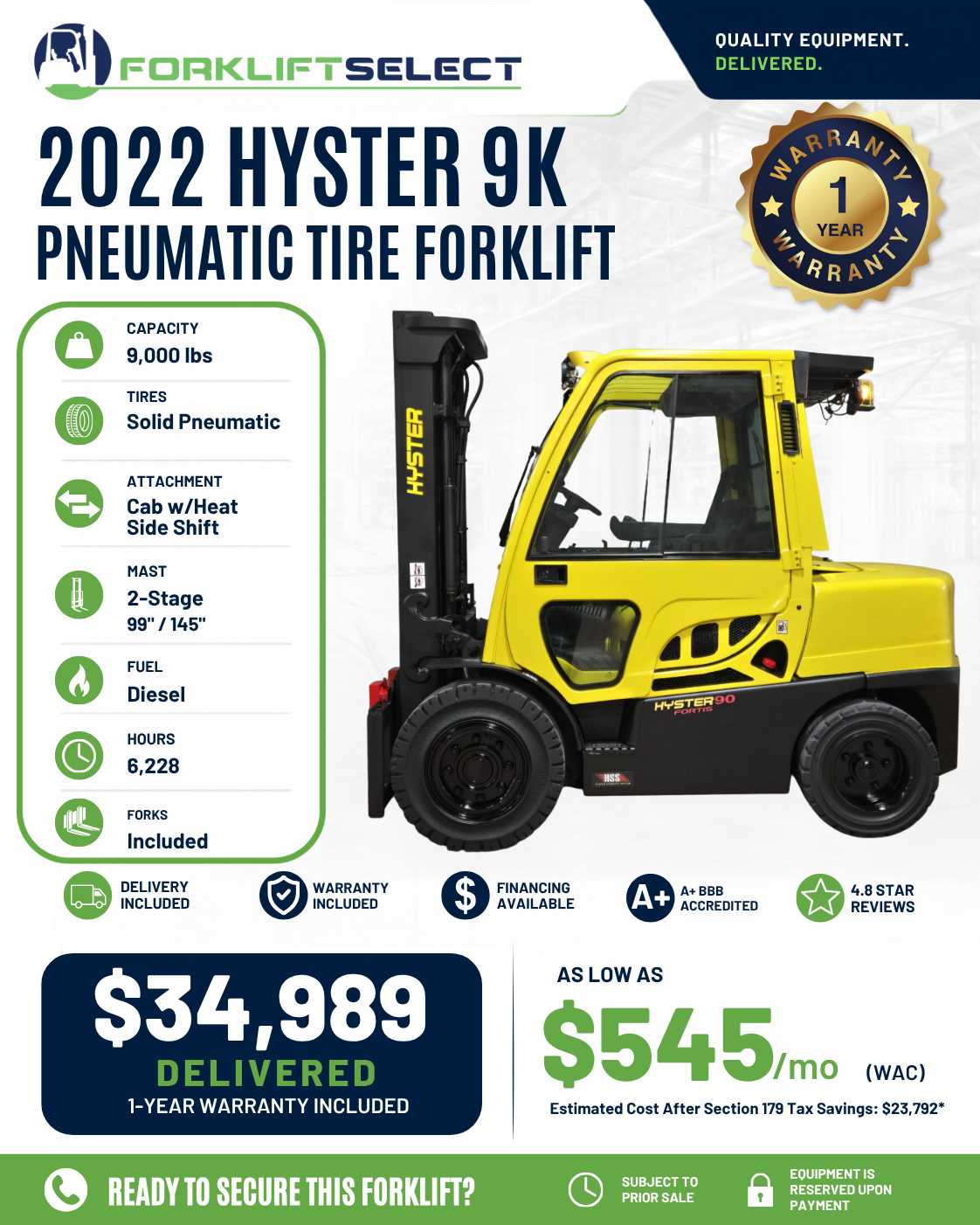 2022 Hyster 9K Pneumatic Tire Forkl...