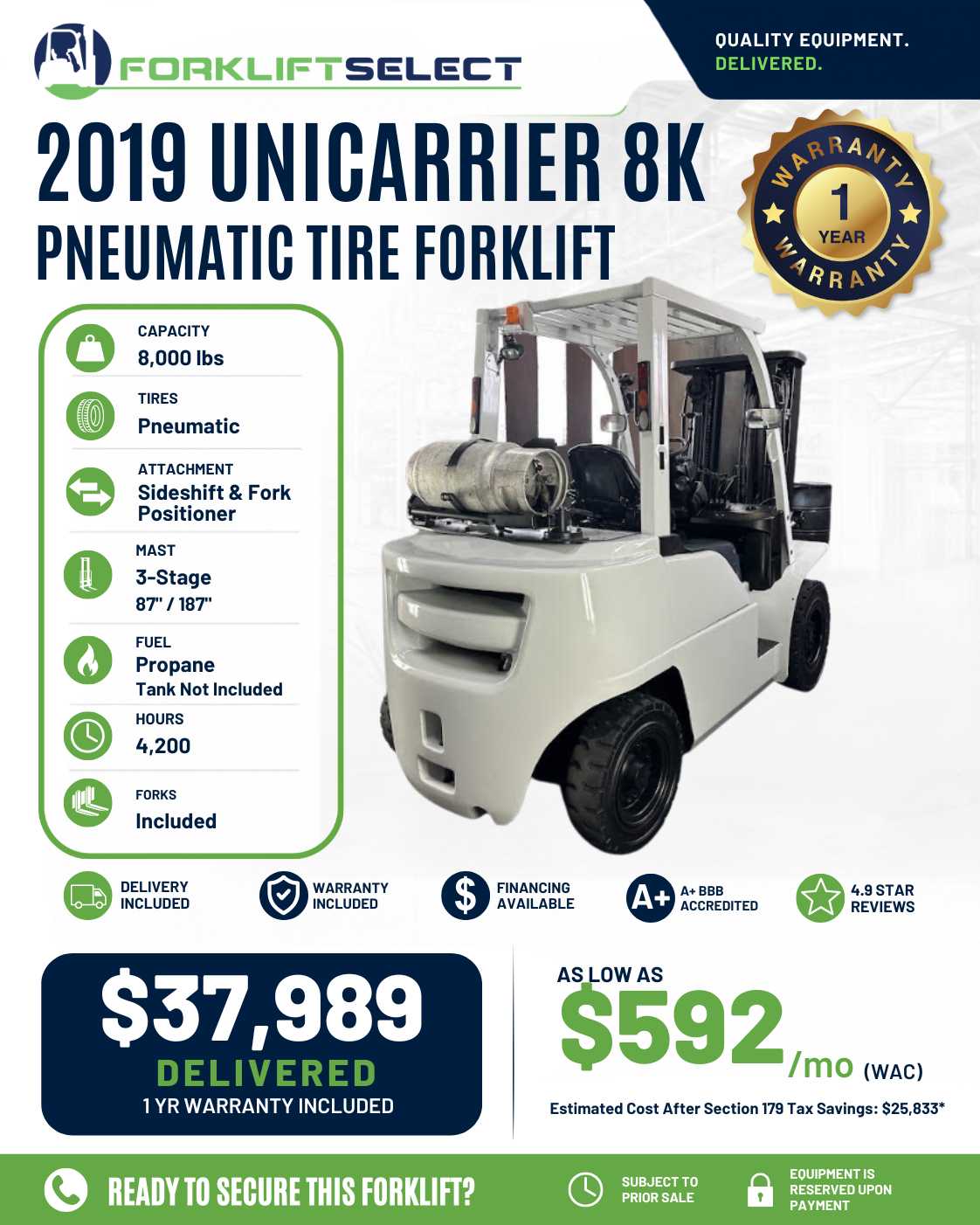 2019 Unicarrier 8K Pneumatic Tire F...