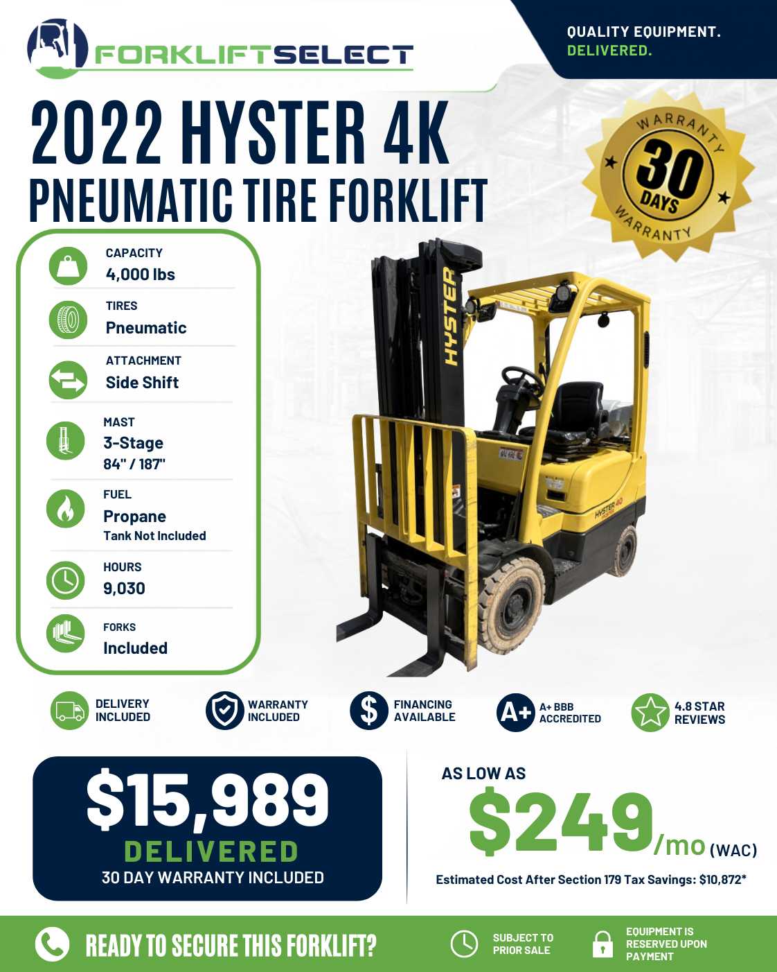 2022 Hyster 4K Pneumatic Tire Forkl...