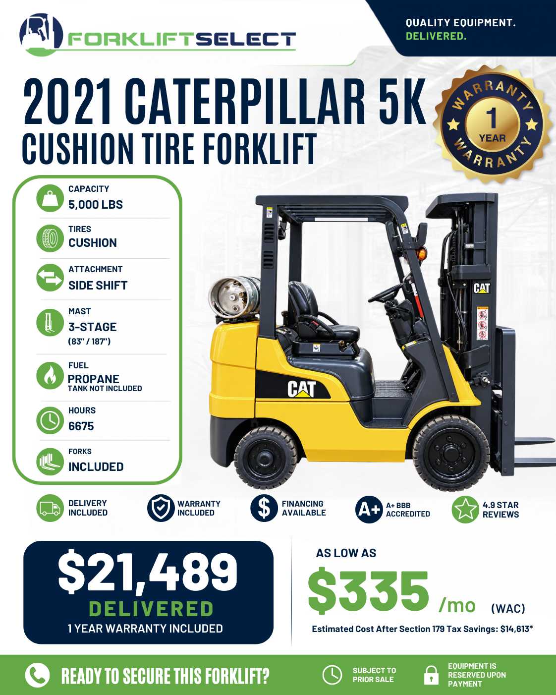 2021 Caterpillar 5K Cushion Tire Fo...