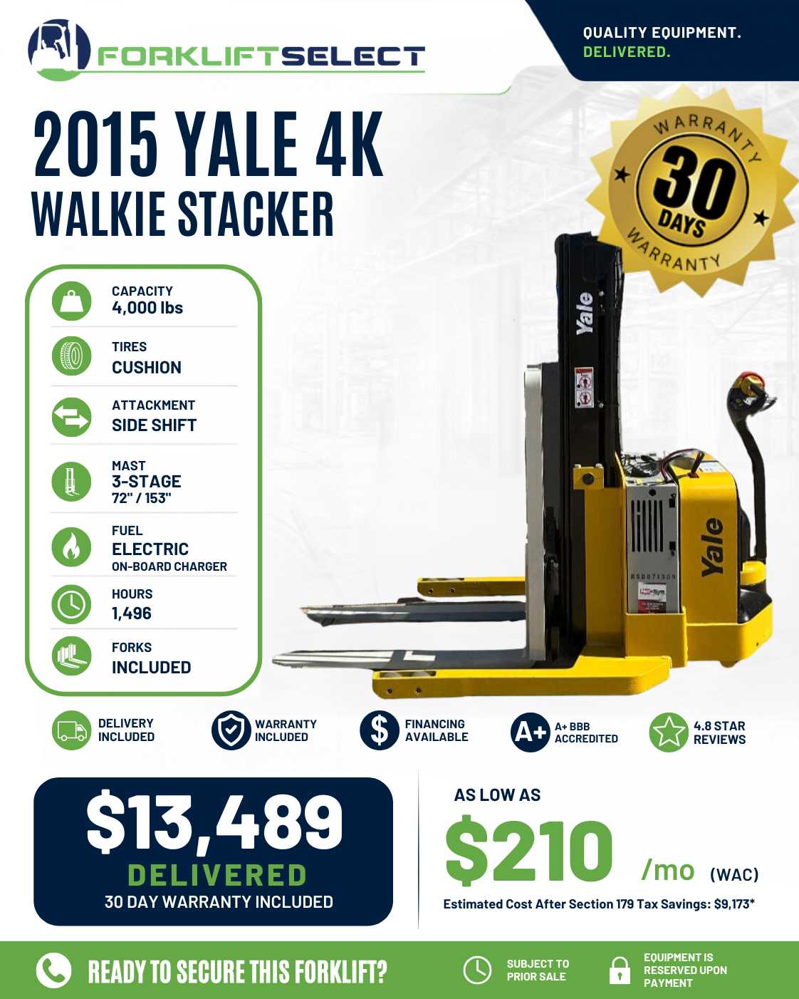 2015 Yale 4K Cushion Tire Forklift