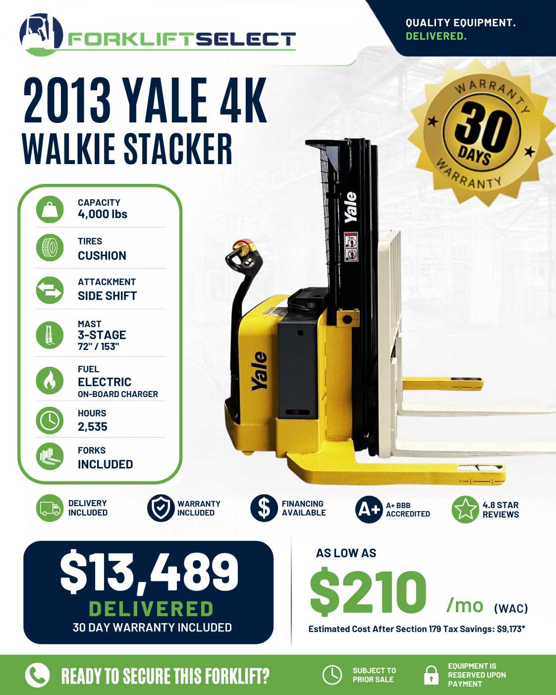 2013 Yale 4K Cushion Tire Forklift - 123Forklift