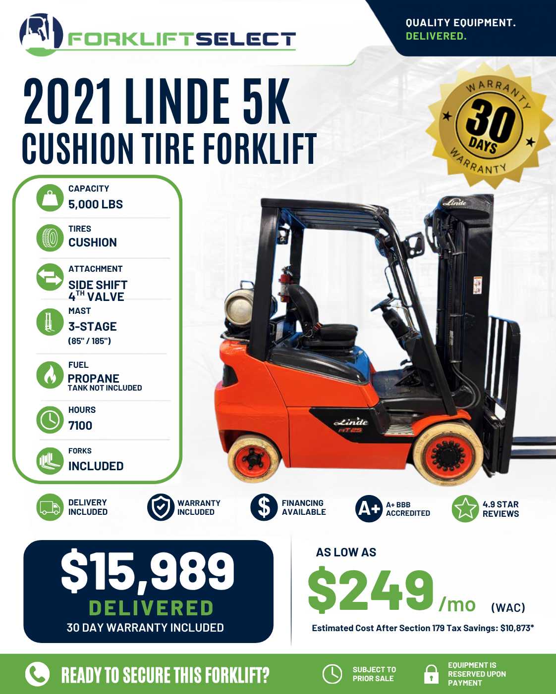 2021 Linde 5K Cushion Tire Forklift