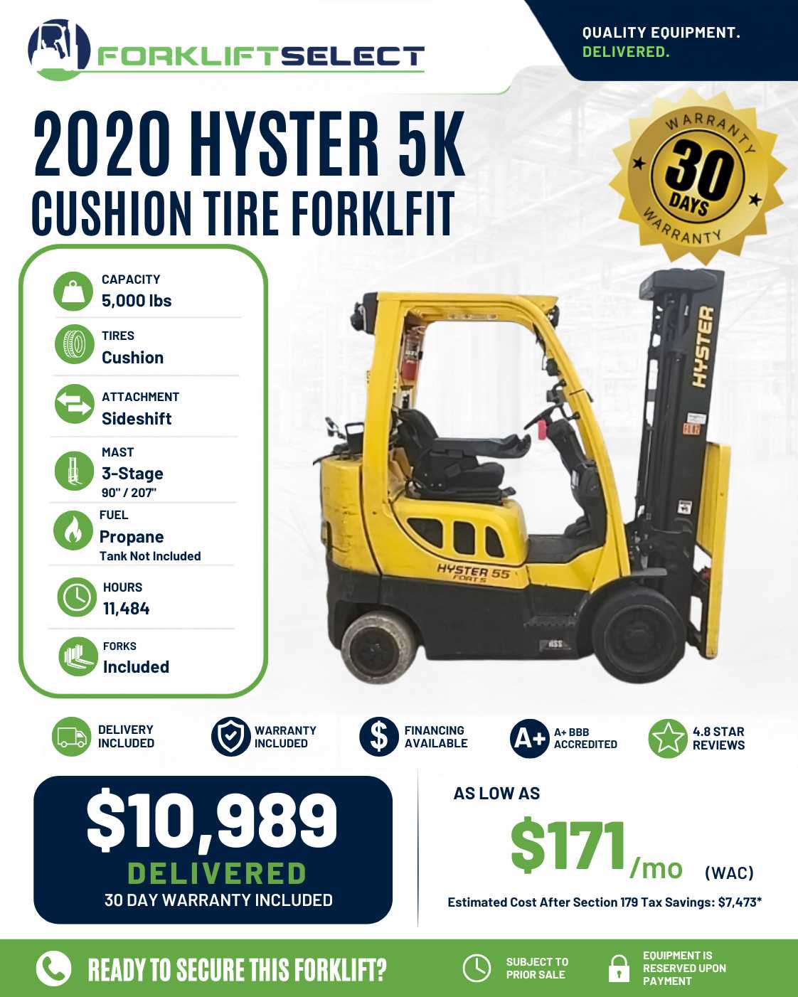 2020 Hyster 5K Cushion Tire Forklif...