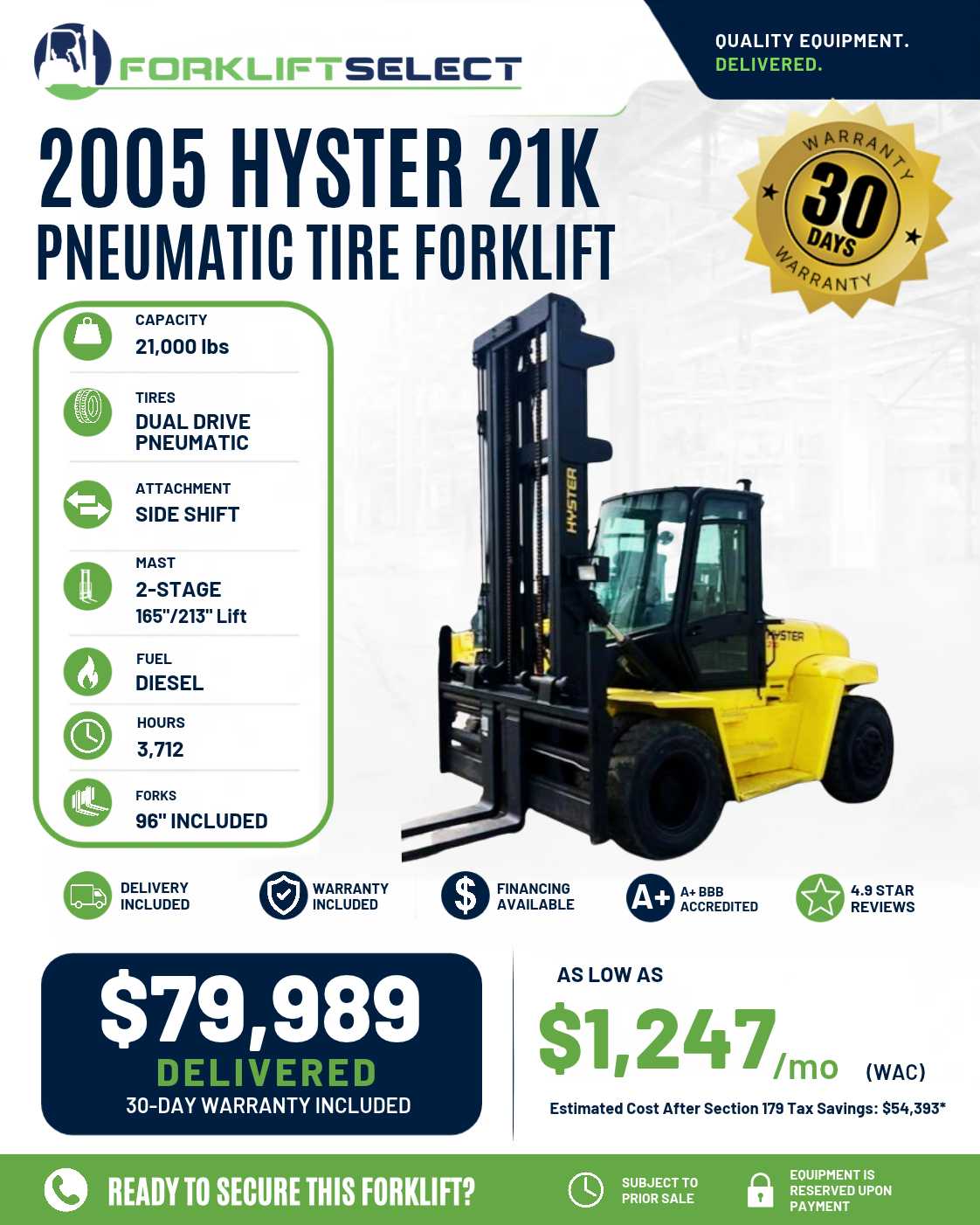 2005 Hyster 21K Pneumatic Tire Fork...