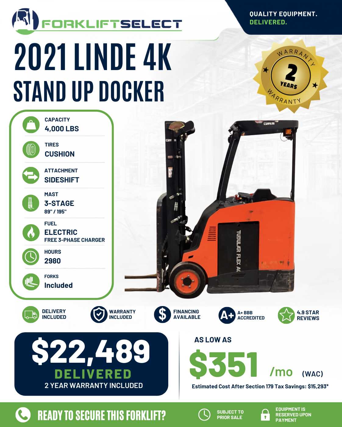 2021 Linde 4K Cushion Tire Forklift - 123Forklift