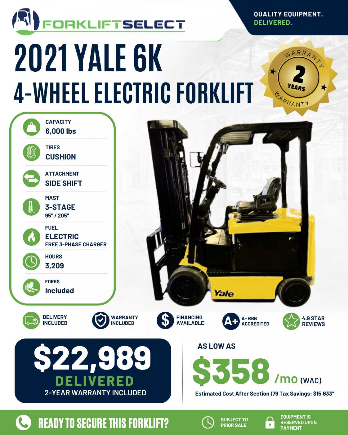 2021 Yale 6K Cushion Tire Forklift