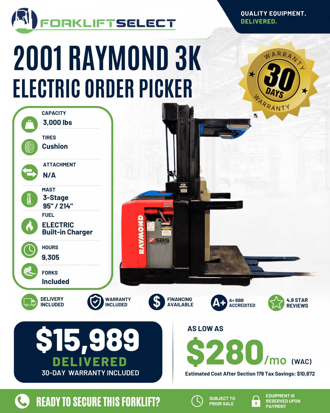2001 Raymond 3K Cushion Tire Forklift