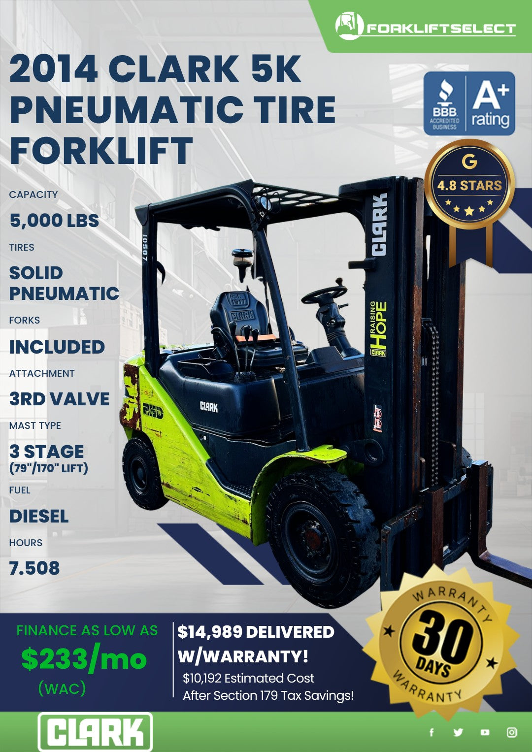 2014.0 Clark 5K Pneumatic Tire Fork...