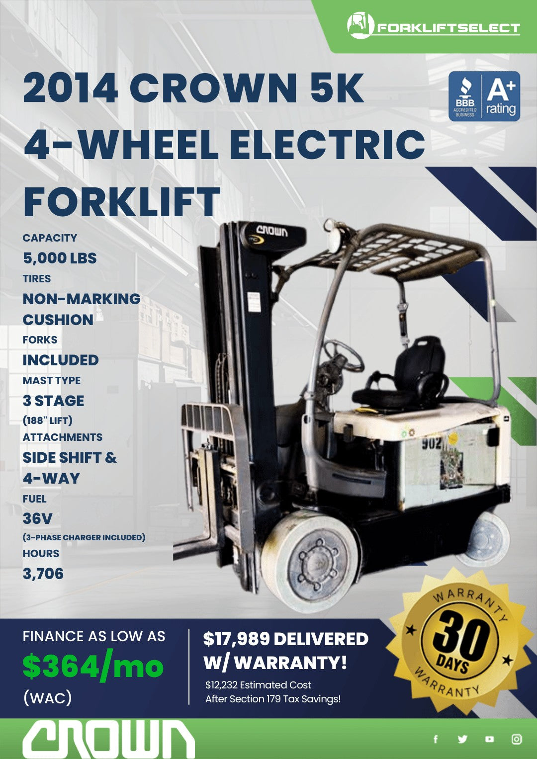 2014 Crown 5K 4-Wheel Electric Fork...