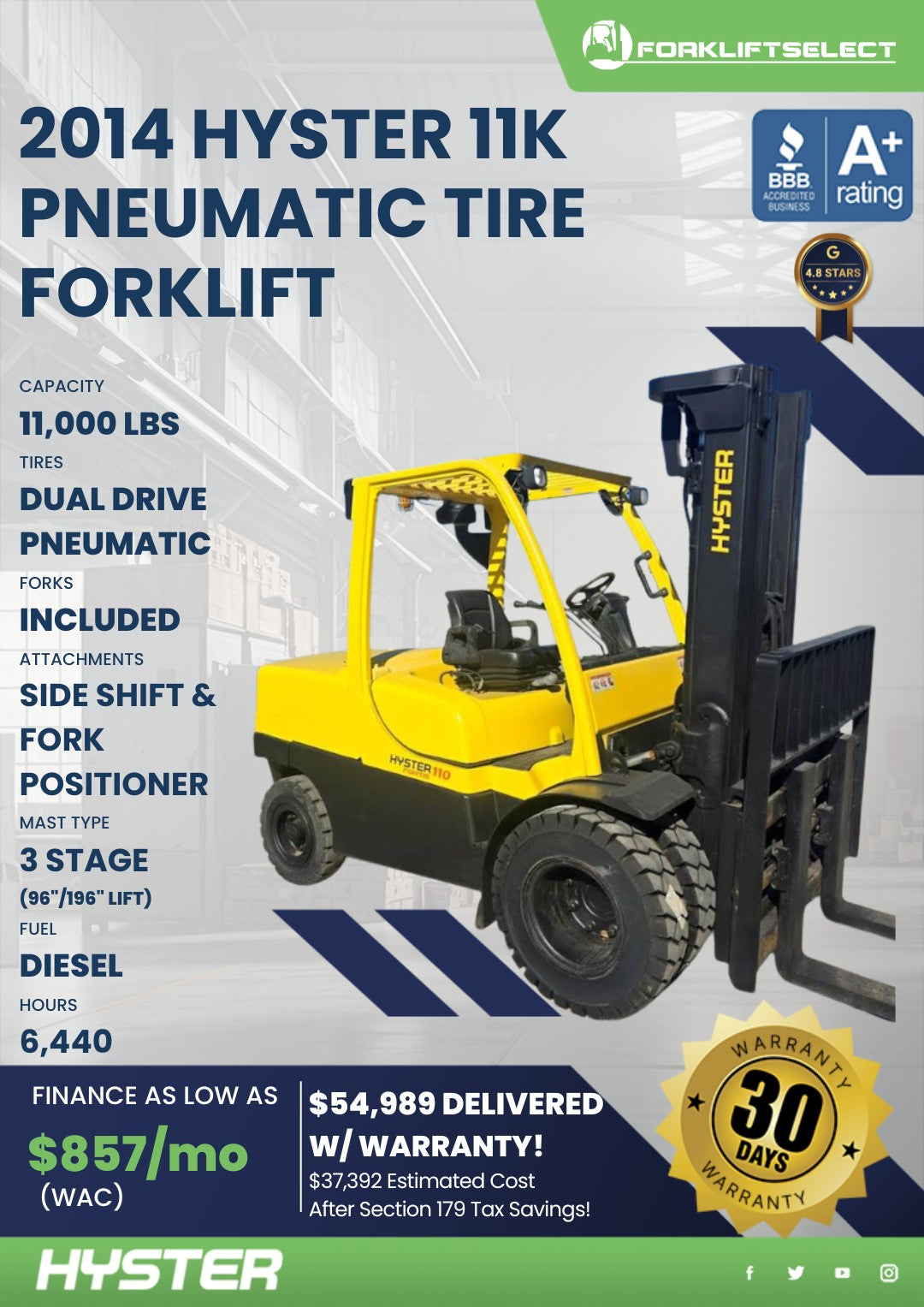 2014.0 Hyster 11K Pneumatic Tire Fo...