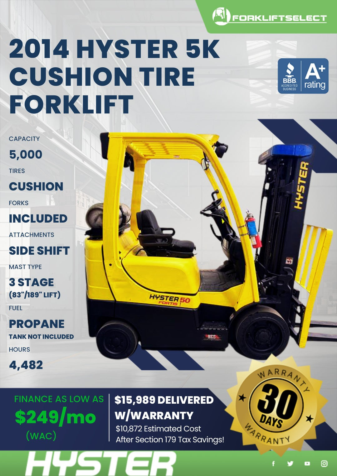 2014 Hyster 5K Cushion Tire Forklif...