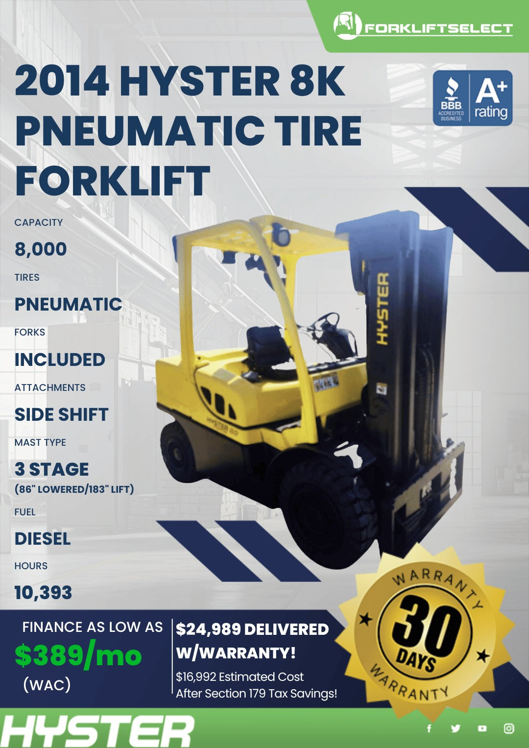 2014 Hyster 8K Pneumatic Tire Forkl...