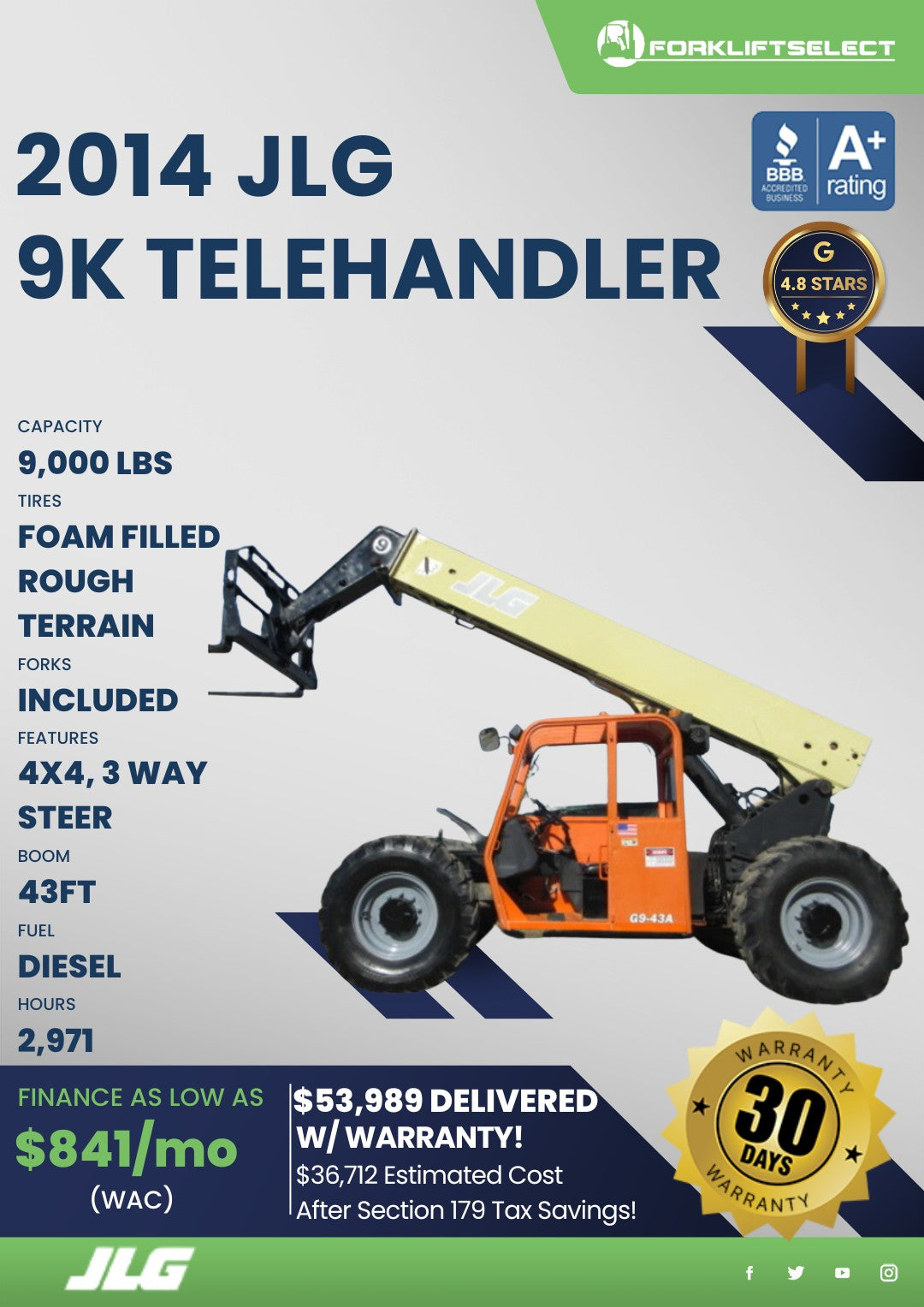 2014 JLG 9K Pneumatic Tire Telehand...