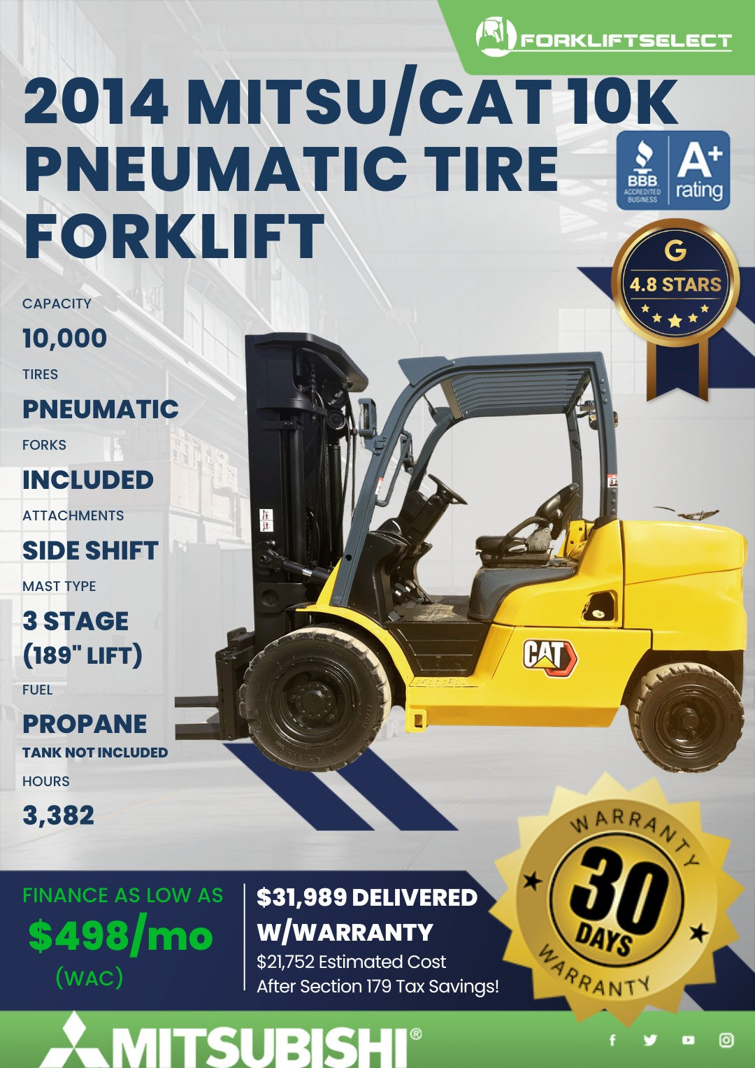 2014.0 Mitsubishi 10K Pneumatic Tire Forklift